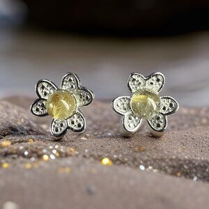 Golden Rutile flower round gemstone jewelry earrings fashion accessories new